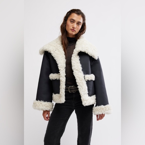 Free People Jackets & Blazers - NWT Free People Kiki Sherpa Jacket Black Combo Size XS